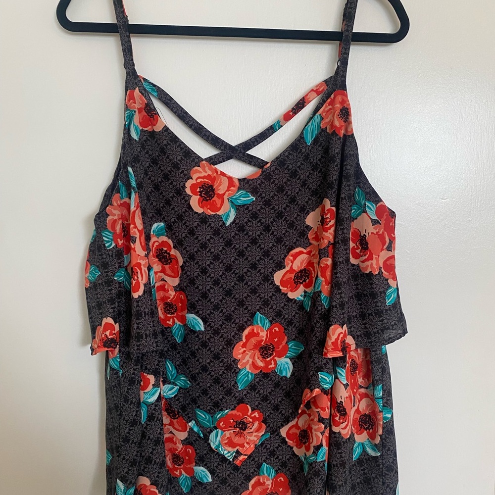 Torrid Black and Red Asymmetrical Floral Top 2X